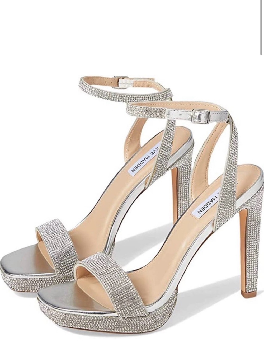 Steve Madden Damar Silver Rhinestone Heeled Sandal Size 8.5